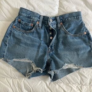 Levi's Blue Jean Shorts with Distressed Raw Hem